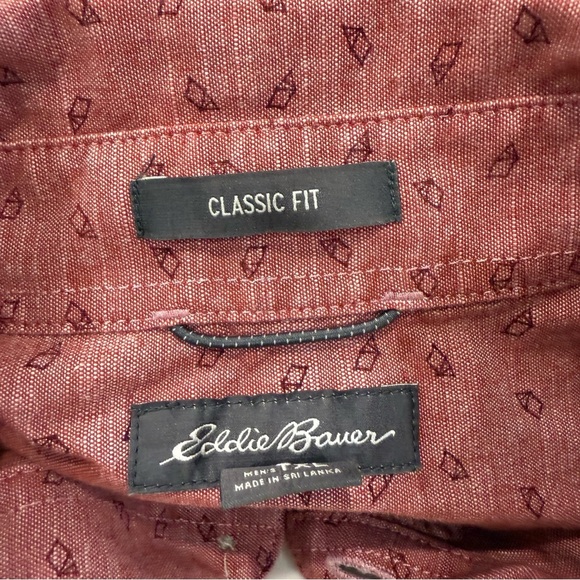 Eddie Bauer Short Sleeve ButtonUp Geometric Print Shirt Mens TXL Classic Fit Red - Picture 7 of 7